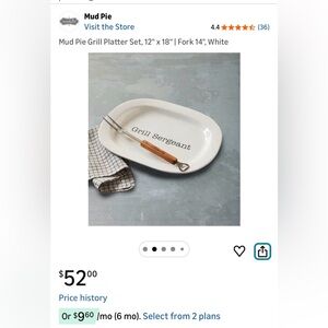 Mud Pie White Grill Sergeant Platter with Fork